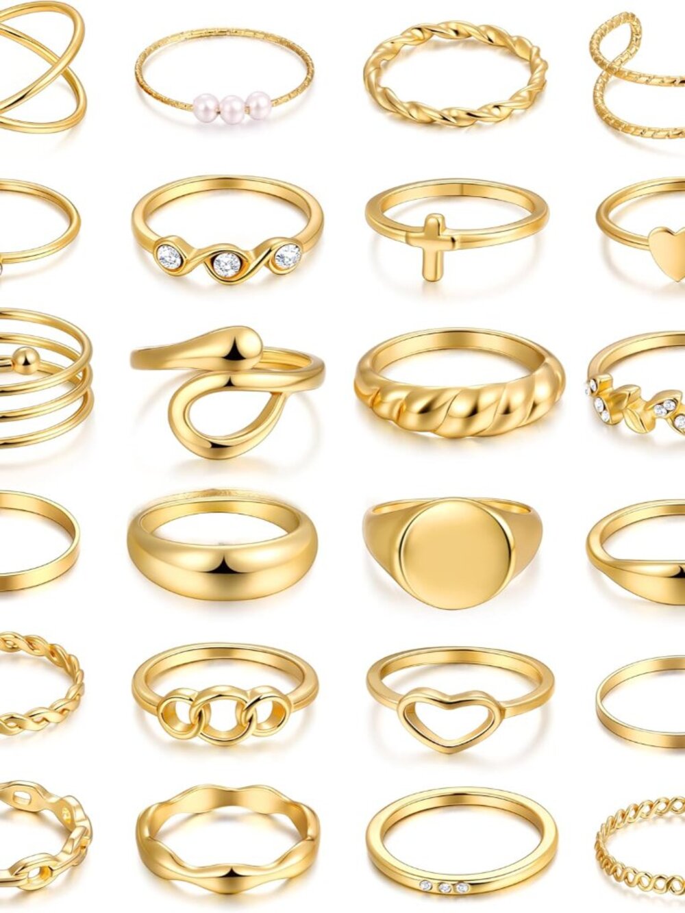 24-60 Pcs Gold Stackable Rings for Women, Knuckle Rings Chunky Gold Ring Set Dai